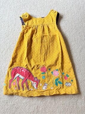 JoJo Maman Bebe Mustard Yellow Polka Dot Deer Appliqué Dress